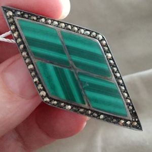 Vintage silver and malachite brooch